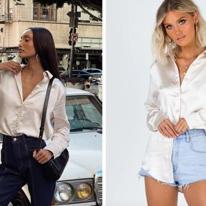 Princess Polly Recycled Fibers Vintage Vibes Shirt- Champagne